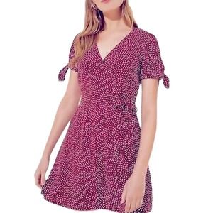 LOFT Womens 10 Red/White Polka Dot Wrap Short Romper Summer Short Causal Beachy